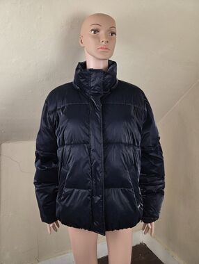 Scotch & Soda Shiny Metallic Navy Blue Puffer Jacket Women’s L No Hood